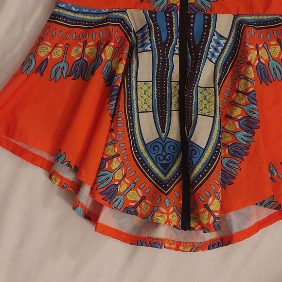 Ethnic Print Peplum Cap Sleeve Top - Picture 2 of 4